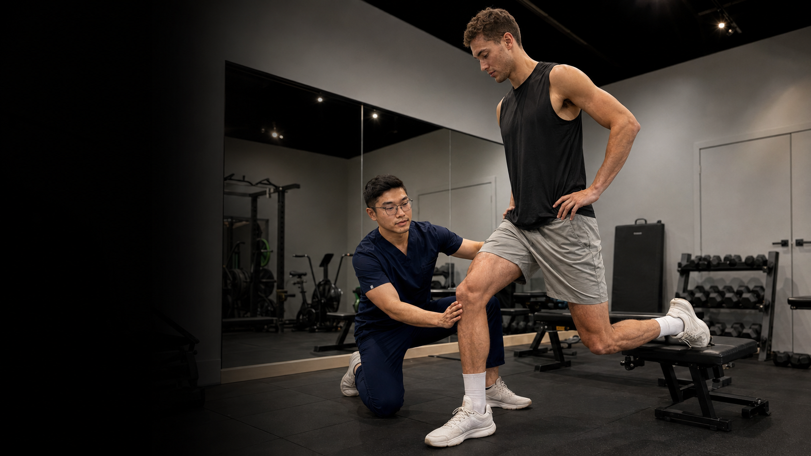 Harrison Zhang guiding an elite basketball athlete through knee rehabilitation